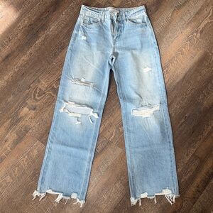 Flying Monkey Light Blue Distressed Wide Leg Jeans
